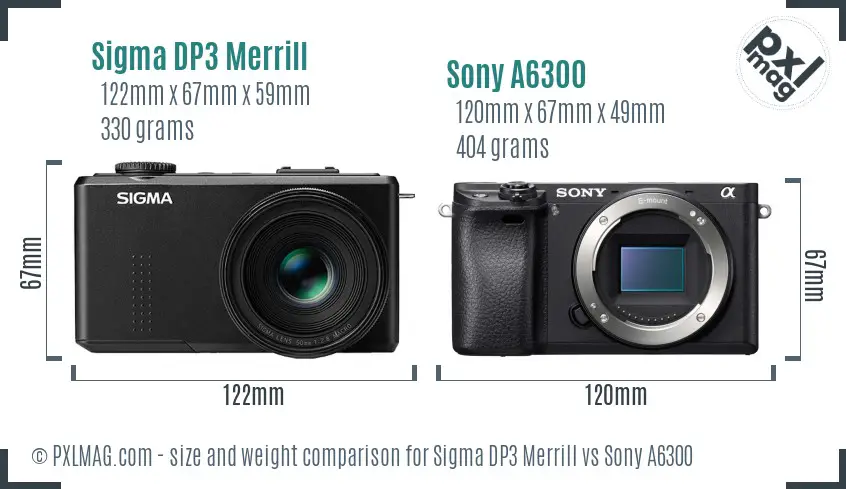 Sigma DP3 Merrill vs Sony A6300 size comparison