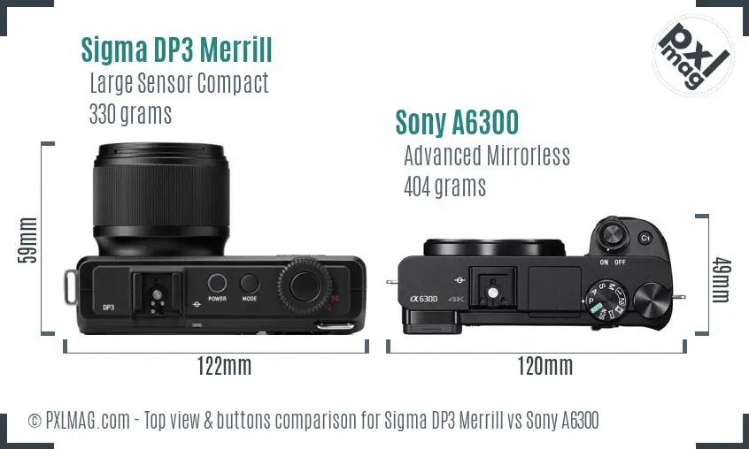 Sigma DP3 Merrill vs Sony A6300 top view buttons comparison