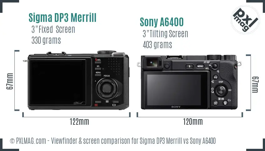 Sigma DP3 Merrill vs Sony A6400 Screen and Viewfinder comparison