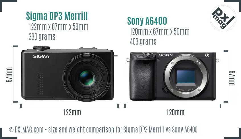 Sigma DP3 Merrill vs Sony A6400 size comparison