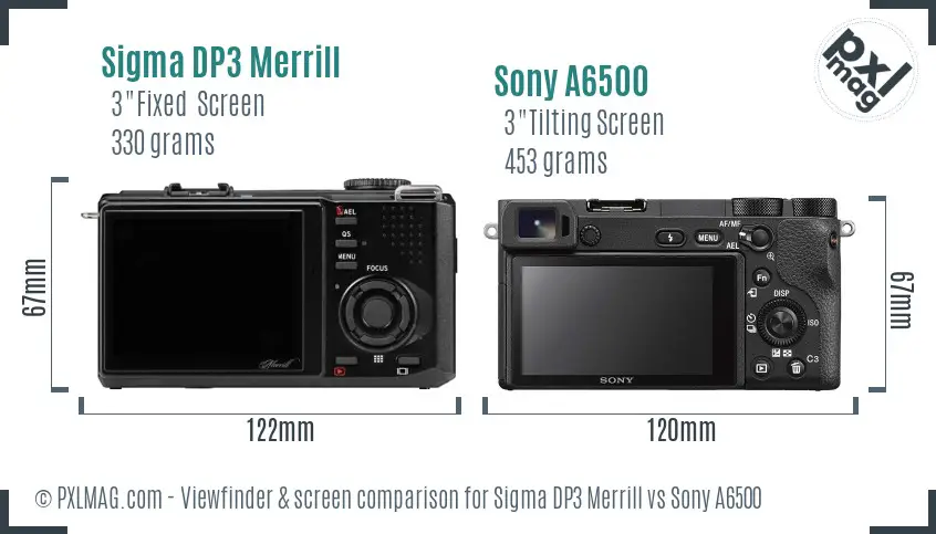 Sigma DP3 Merrill vs Sony A6500 Screen and Viewfinder comparison