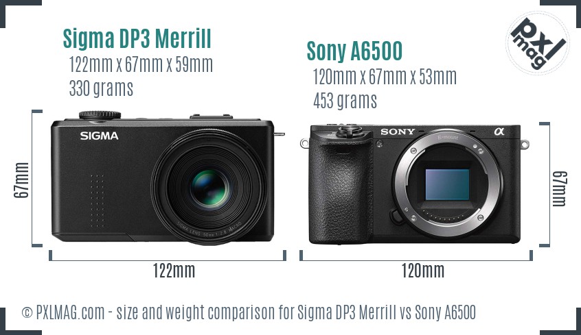 Sigma DP3 Merrill vs Sony A6500 size comparison