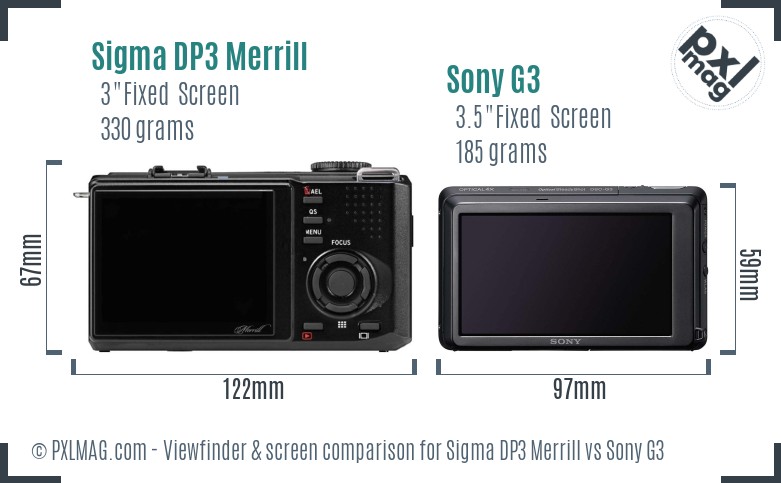 Sigma DP3 Merrill vs Sony G3 Screen and Viewfinder comparison