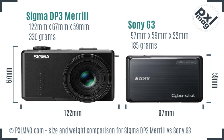 Sigma DP3 Merrill vs Sony G3 size comparison