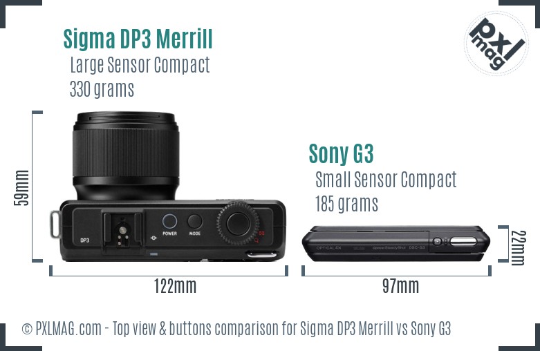 Sigma DP3 Merrill vs Sony G3 top view buttons comparison