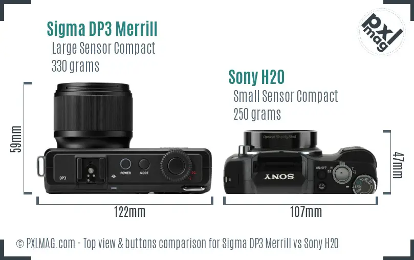 Sigma DP3 Merrill vs Sony H20 top view buttons comparison