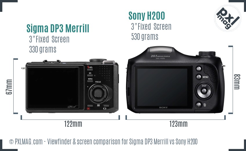 Sigma DP3 Merrill vs Sony H200 Screen and Viewfinder comparison