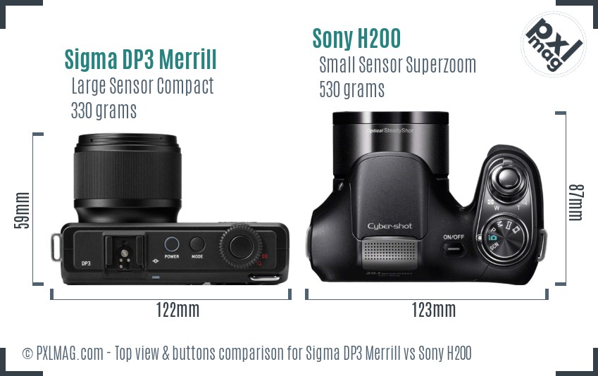 Sigma DP3 Merrill vs Sony H200 top view buttons comparison