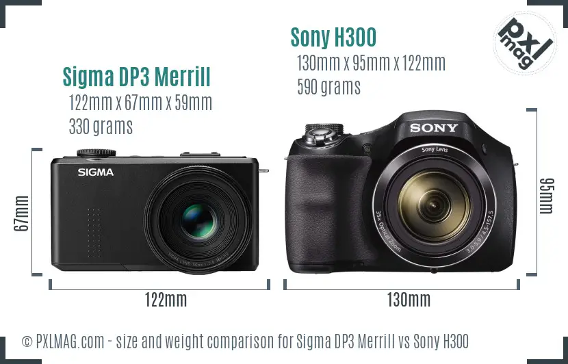Sigma DP3 Merrill vs Sony H300 size comparison
