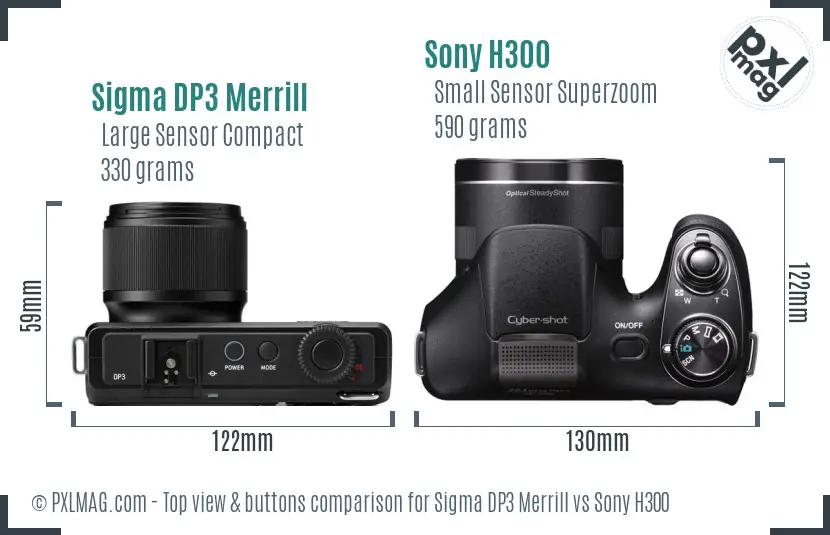 Sigma DP3 Merrill vs Sony H300 top view buttons comparison