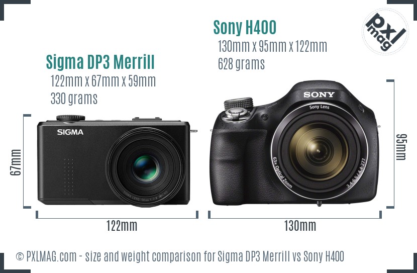 Sigma DP3 Merrill vs Sony H400 size comparison