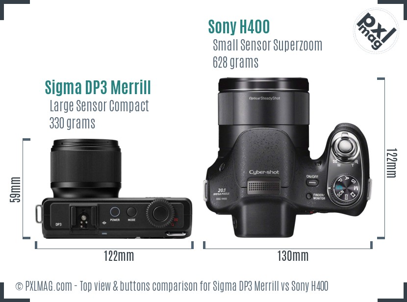 Sigma DP3 Merrill vs Sony H400 top view buttons comparison