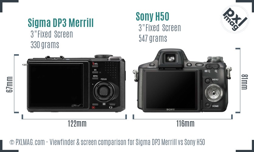 Sigma DP3 Merrill vs Sony H50 Screen and Viewfinder comparison