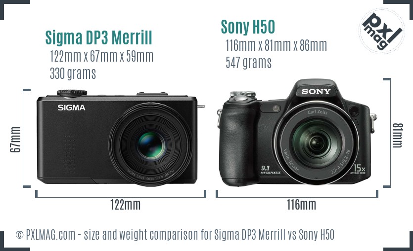 Sigma DP3 Merrill vs Sony H50 size comparison Sigma DP3 Merrill vs Sony H50 size comparison