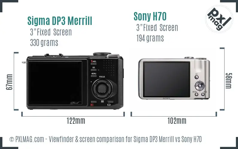 Sigma DP3 Merrill vs Sony H70 Screen and Viewfinder comparison