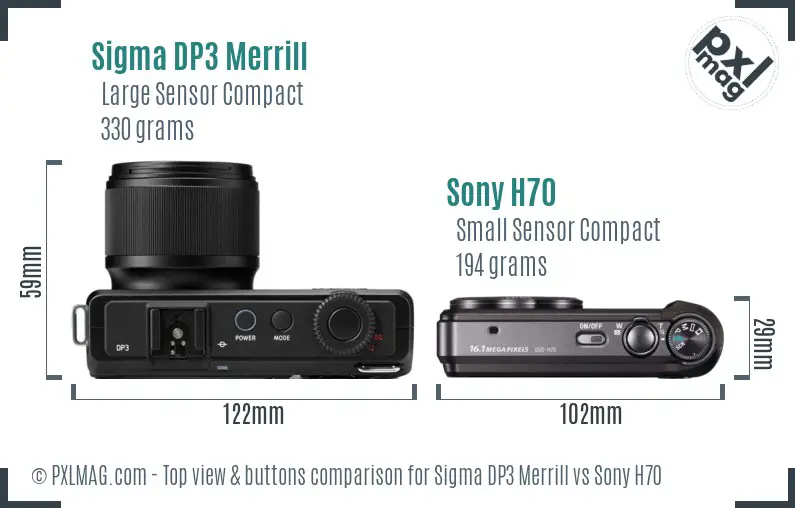 Sigma DP3 Merrill vs Sony H70 top view buttons comparison