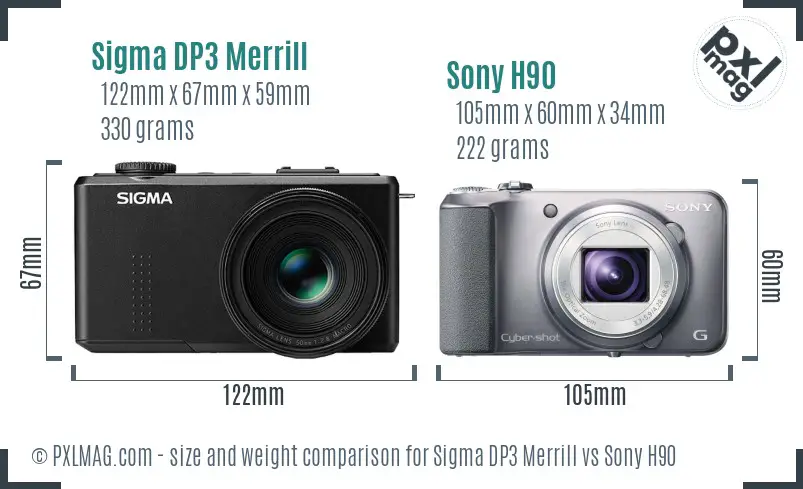 Sigma DP3 Merrill vs Sony H90 size comparison Sigma DP3 Merrill vs Sony H90 size comparison