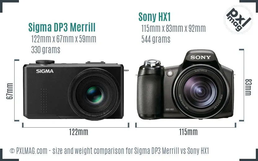 Sigma DP3 Merrill vs Sony HX1 size comparison