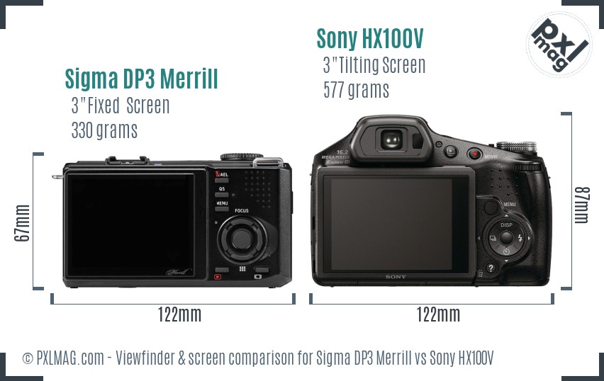 Sigma DP3 Merrill vs Sony HX100V Screen and Viewfinder comparison