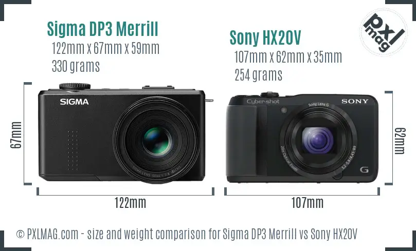 Sigma DP3 Merrill vs Sony HX20V size comparison