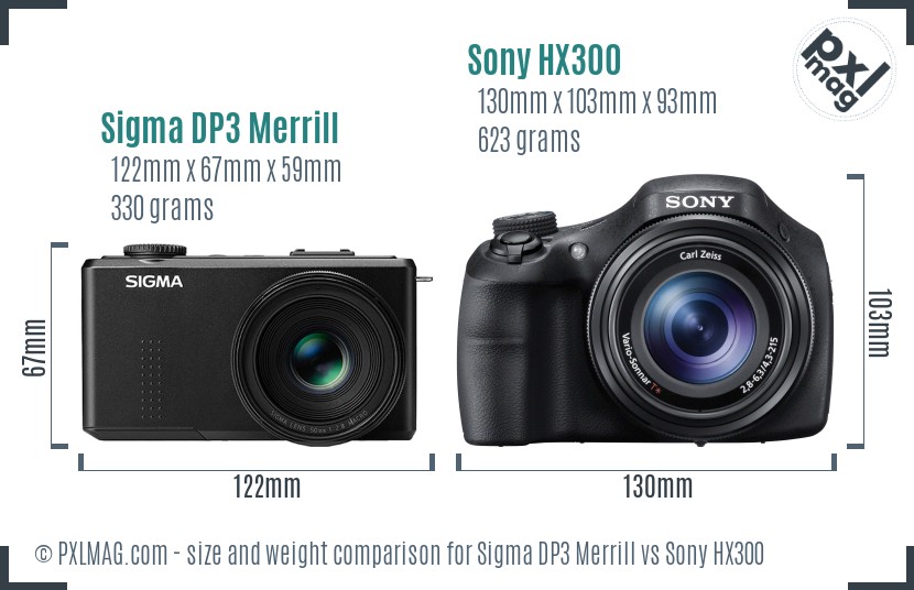 Sigma DP3 Merrill vs Sony HX300 size comparison