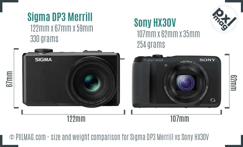 Sigma DP3 Merrill vs Sony HX30V size comparison