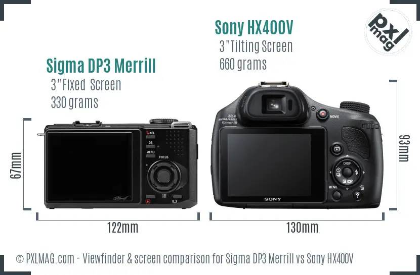 Sigma DP3 Merrill vs Sony HX400V Screen and Viewfinder comparison