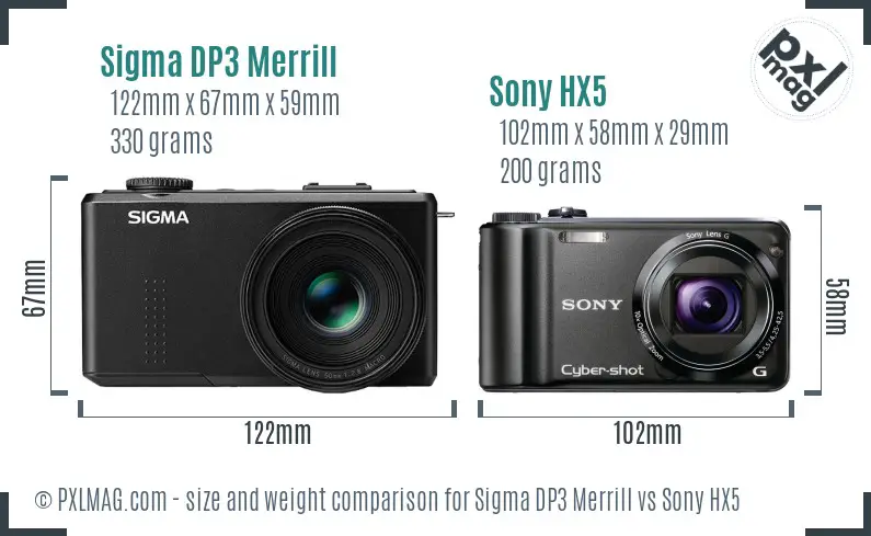 Sigma DP3 Merrill vs Sony HX5 size comparison