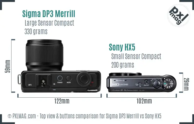 Sigma DP3 Merrill vs Sony HX5 top view buttons comparison