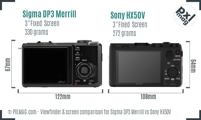 Sigma DP3 Merrill vs Sony HX50V Screen and Viewfinder comparison