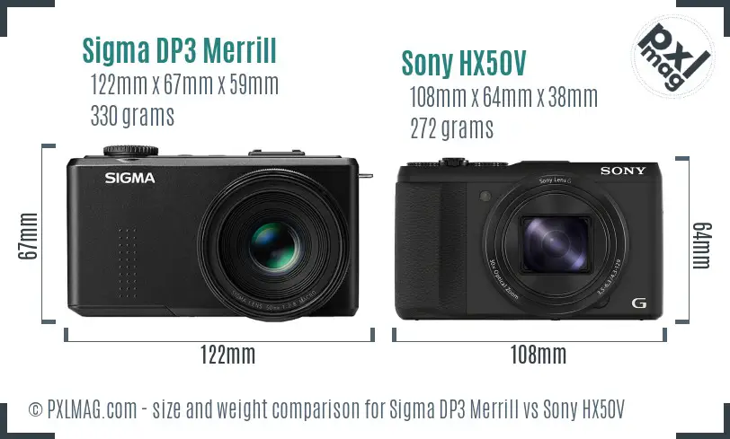 Sigma DP3 Merrill vs Sony HX50V size comparison