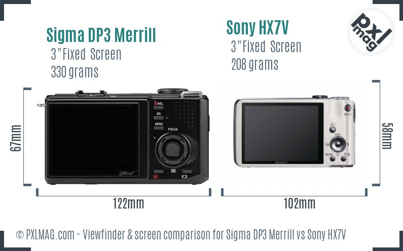 Sigma DP3 Merrill vs Sony HX7V Screen and Viewfinder comparison