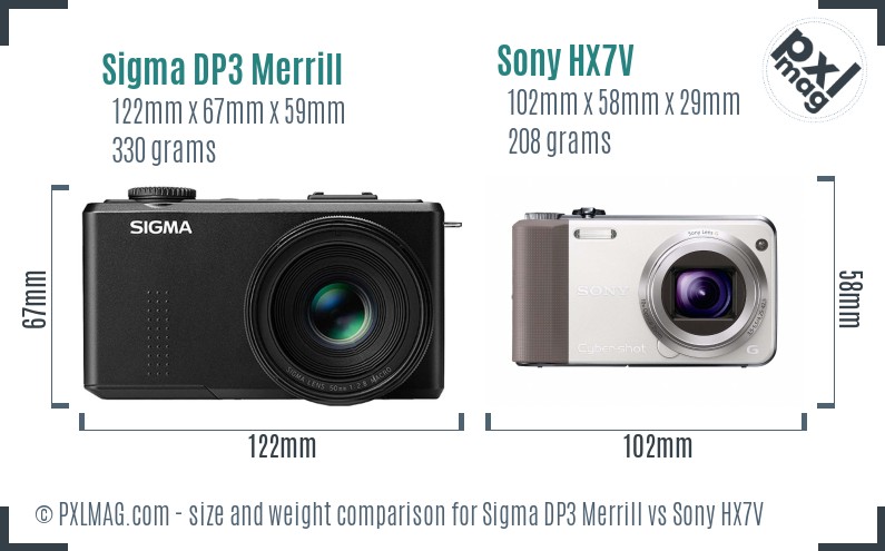 Sigma DP3 Merrill vs Sony HX7V size comparison Sigma DP3 Merrill vs Sony HX7V size comparison
