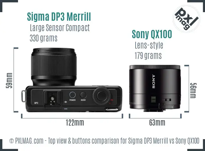 Sigma DP3 Merrill vs Sony QX100 top view buttons comparison Sigma DP3 Merrill vs Sony QX100 top view buttons comparison