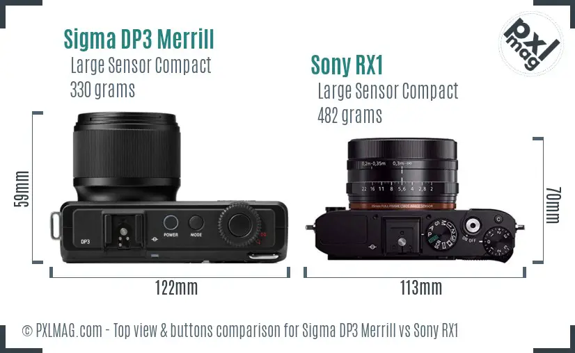 Sigma DP3 Merrill vs Sony RX1 top view buttons comparison