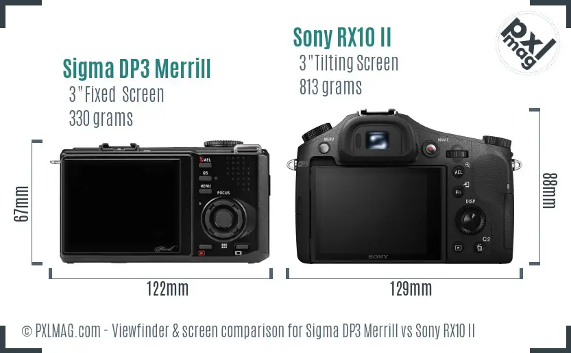 Sigma DP3 Merrill vs Sony RX10 II Screen and Viewfinder comparison