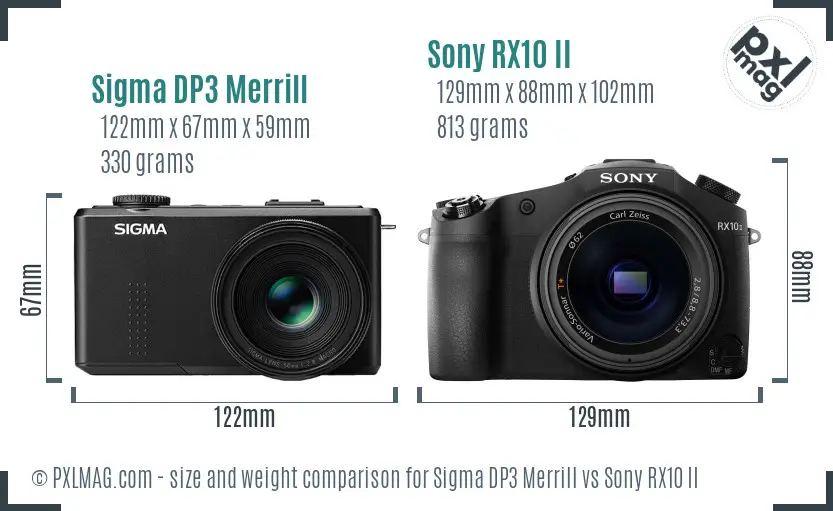 Sigma DP3 Merrill vs Sony RX10 II size comparison