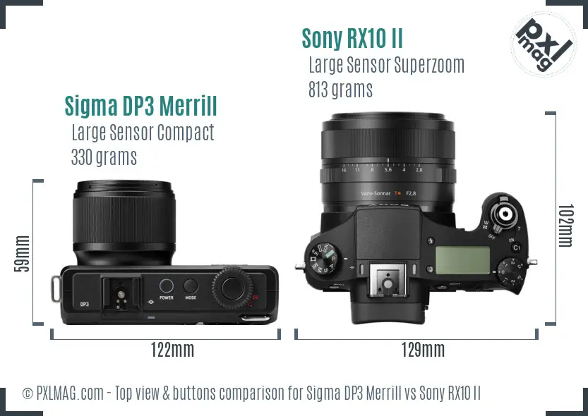 Sigma DP3 Merrill vs Sony RX10 II top view buttons comparison