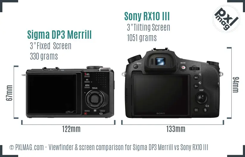 Sigma DP3 Merrill vs Sony RX10 III Screen and Viewfinder comparison