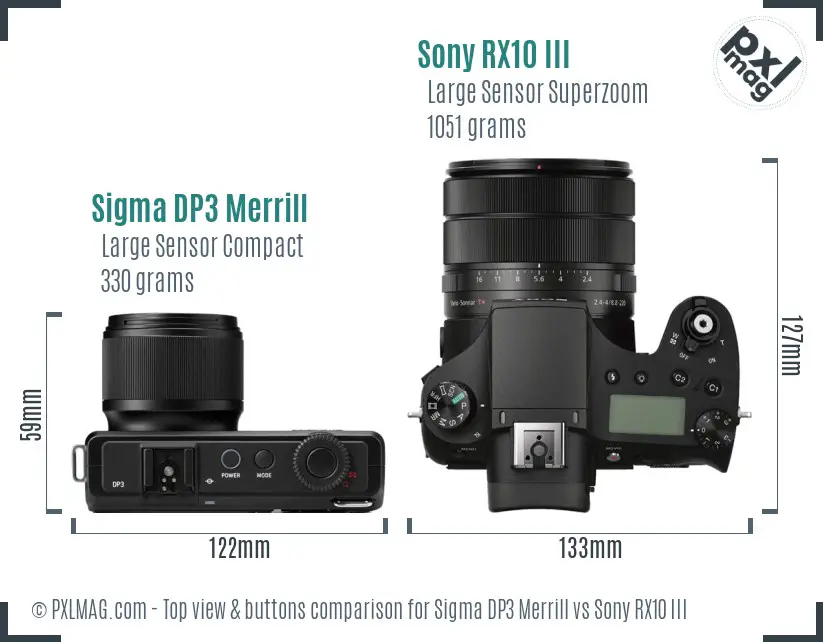 Sigma DP3 Merrill vs Sony RX10 III top view buttons comparison