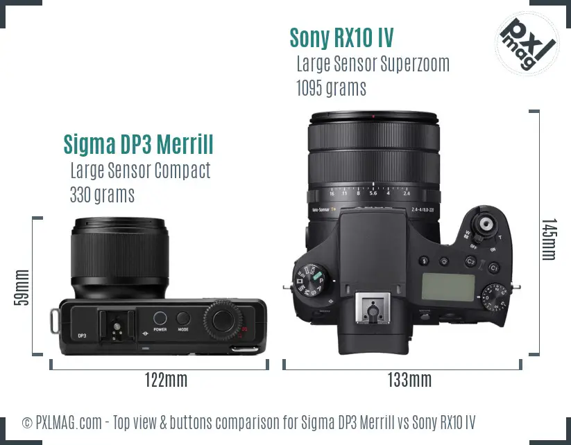 Sigma DP3 Merrill vs Sony RX10 IV top view buttons comparison