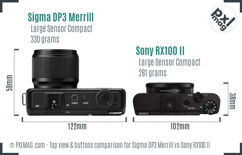 Sigma DP3 Merrill vs Sony RX100 II top view buttons comparison