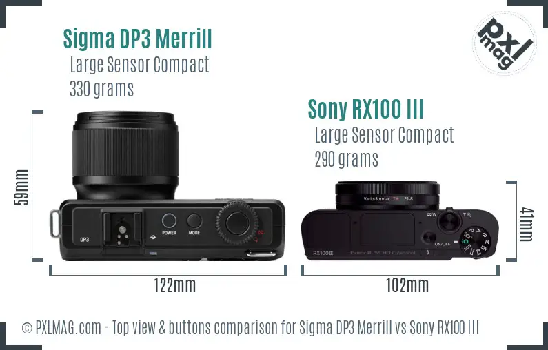 Sigma DP3 Merrill vs Sony RX100 III top view buttons comparison