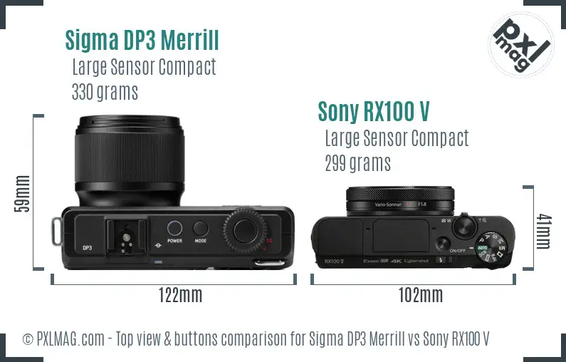 Sigma DP3 Merrill vs Sony RX100 V top view buttons comparison