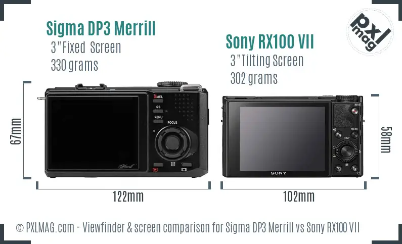 Sigma DP3 Merrill vs Sony RX100 VII Screen and Viewfinder comparison