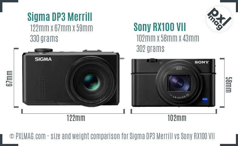 Sigma DP3 Merrill vs Sony RX100 VII size comparison