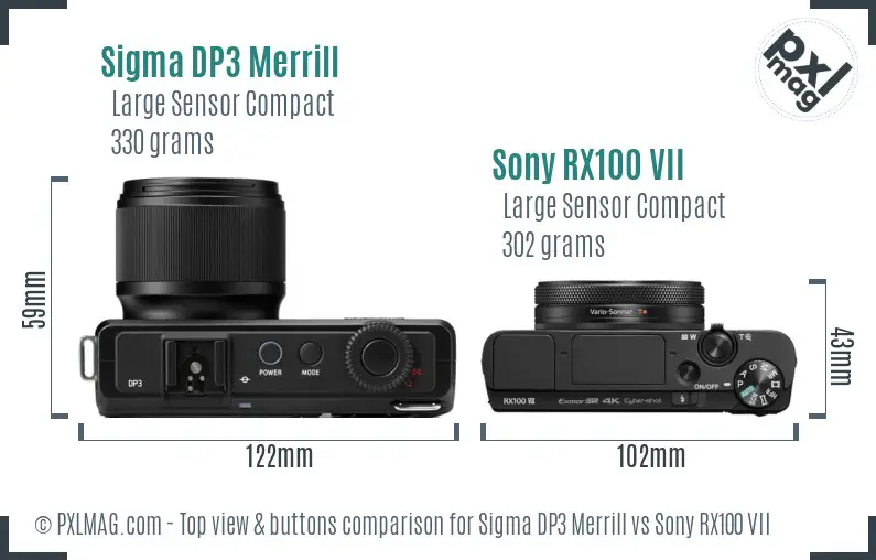Sigma DP3 Merrill vs Sony RX100 VII top view buttons comparison