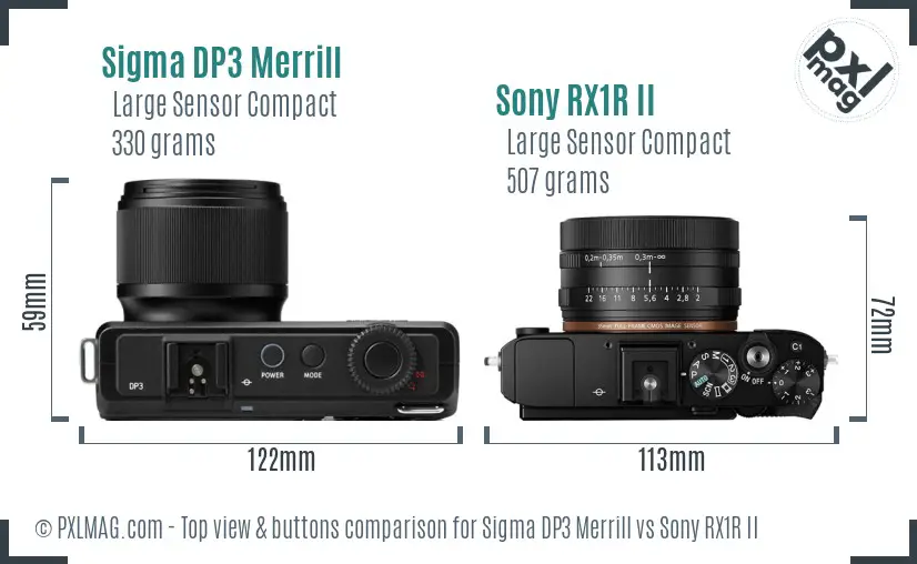 Sigma DP3 Merrill vs Sony RX1R II top view buttons comparison