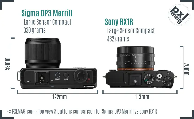 Sigma DP3 Merrill vs Sony RX1R top view buttons comparison