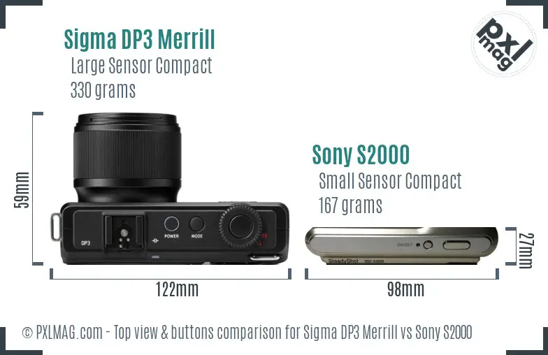 Sigma DP3 Merrill vs Sony S2000 top view buttons comparison